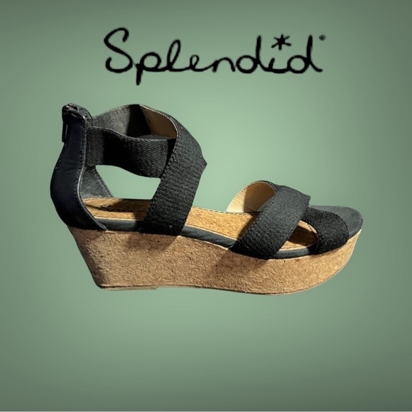 SPLENDID BLACK Wedge SANDALS SIZE 10 - Picture 1 of 10